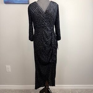 NWT! Velvet Faux Leopard Print Wrap Dress - Midi